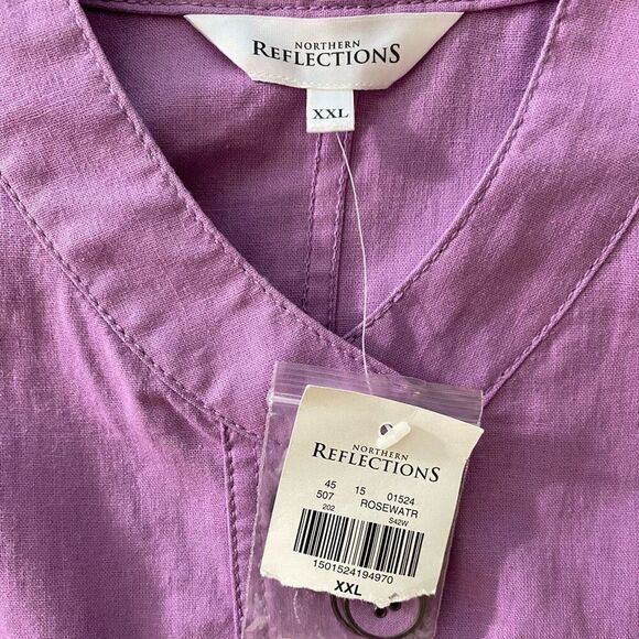 Northern Reflections Purple Linen Blend 3/4 Sleeve Button Up Shirt NWT Size XXL - Picture 3 of 6